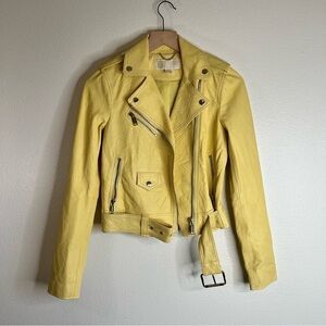 MICHAEL KORS Leather Moto Jacket Sunbeam Yellow